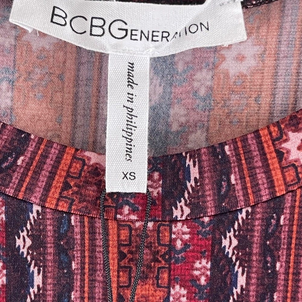 BCBGeneration Womens XS Maroon Geometric Floral Stripe Long Sleeve Swing Dress - Picture 5 of 8